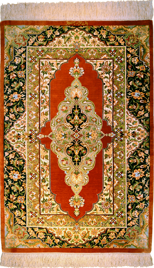 Шёлковый персидский ковёр ручной работы «Кум Медальон Дахри»