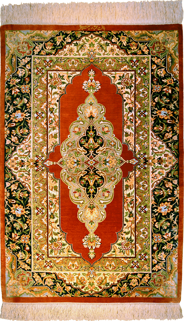 Шёлковый персидский ковёр ручной работы «Кум Медальон Дахри»