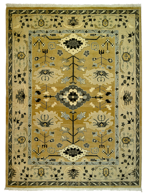 Шерстяной персидский ковёр песочного цвета ручной работы
