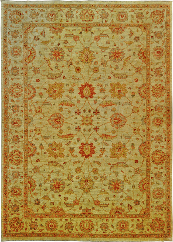 Афганский шерстяной ковёр с цветочным орнаментом бежевого цвета