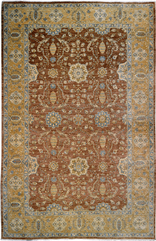 Афганский шерстяной ковёр коричневого цвета с цветочным орнаментом