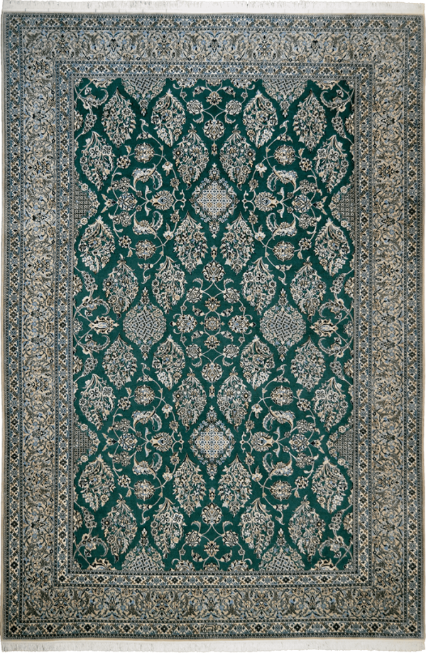 Зелёный персидский ковёр из шерсти с шёлком "Наин Афшан Хабибиан"