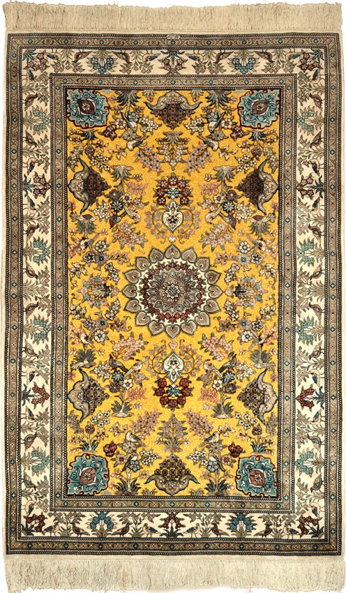 Шёлковый китайский ковёр ручной работы золотого цвета