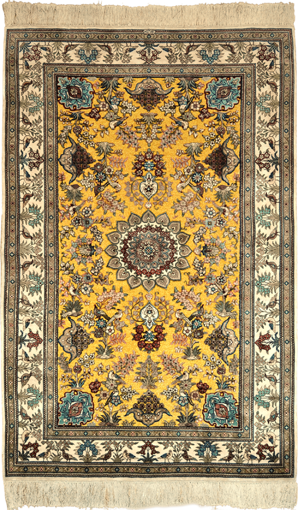 Шёлковый китайский ковёр ручной работы золотого цвета