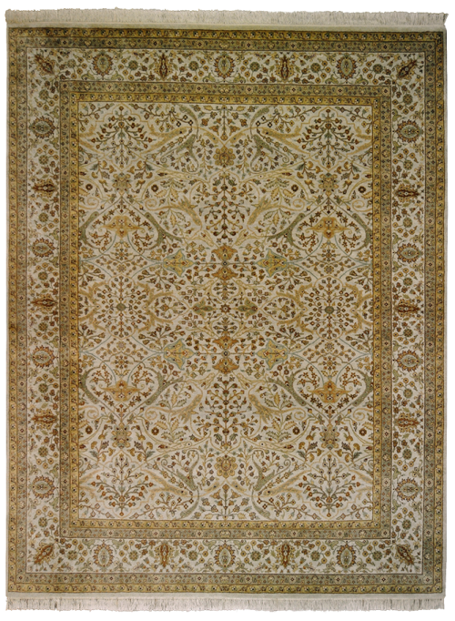 Индийский шерстяной ковёр бежевого цвета с золотистыми узорами