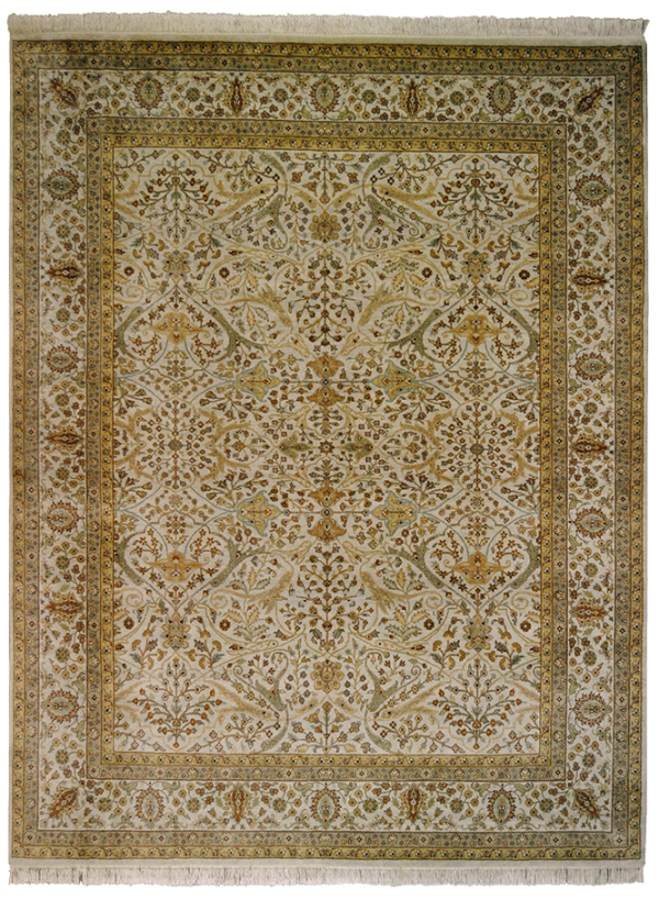 Индийский шерстяной ковёр бежевого цвета с золотистыми узорами
