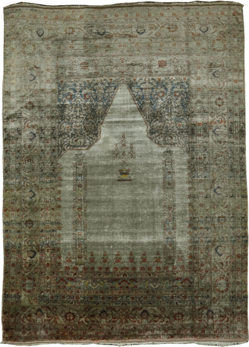 Старинный шёлковый персидский ковёр «Табриз Михраб»