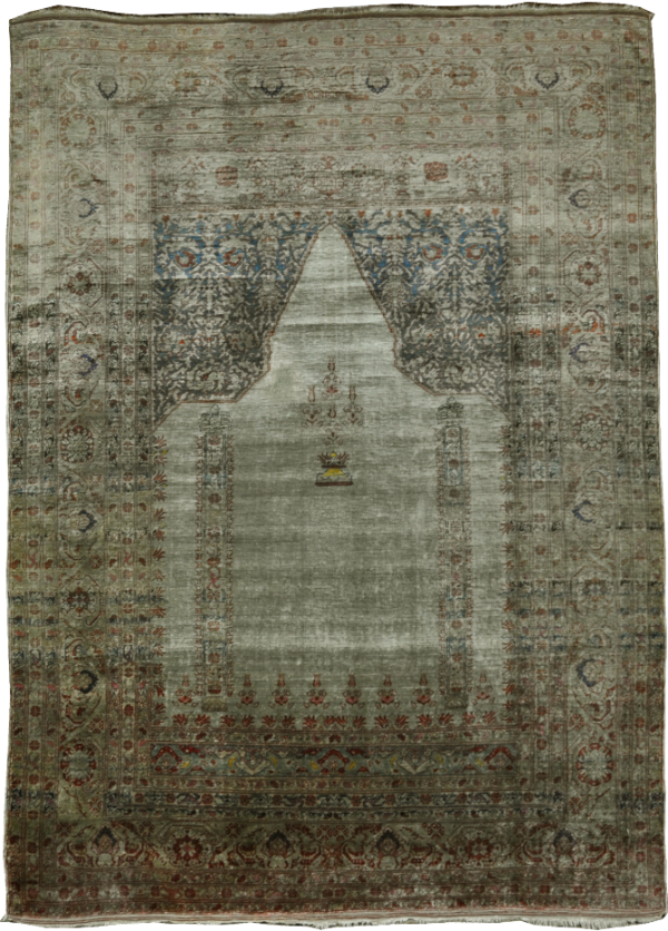 Старинный шёлковый персидский ковёр «Табриз Михраб»
