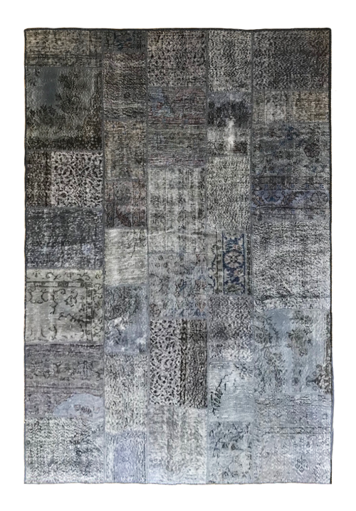 Серый шерстяной ковёр ручной работы в стиле "пэчворк"