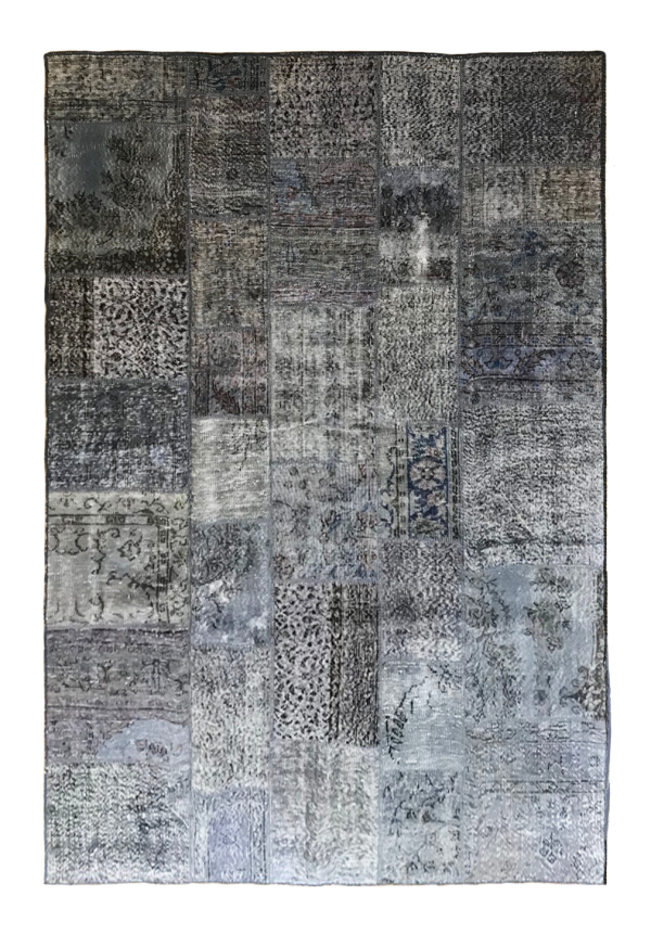 Серый шерстяной ковёр ручной работы в стиле "пэчворк"