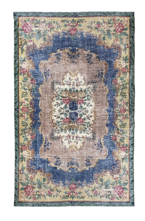 Синий турецкий шерстяной ковёр с классическим узором