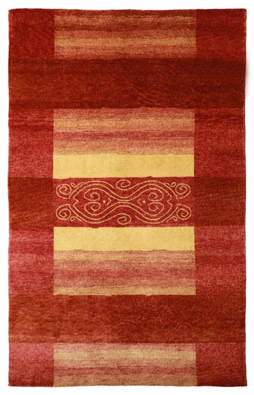 Бордовый ковёр с шафрановыми узорами из натуральной шерсти