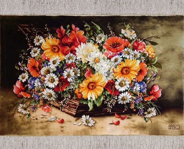 Сюжетный ковёр ручной работы "Корзина с полевыми цветами"
