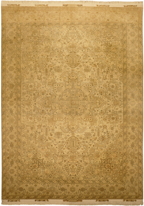 Персидский ковёр из шерсти и шёлка бежевого цвета "Табриз Медальон"