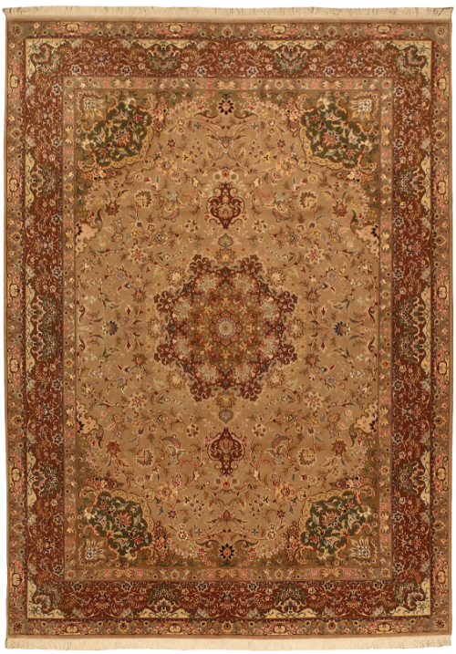 Персидский ковёр кофейного цвета из шерсти и шёлка "Табриз Медальон"