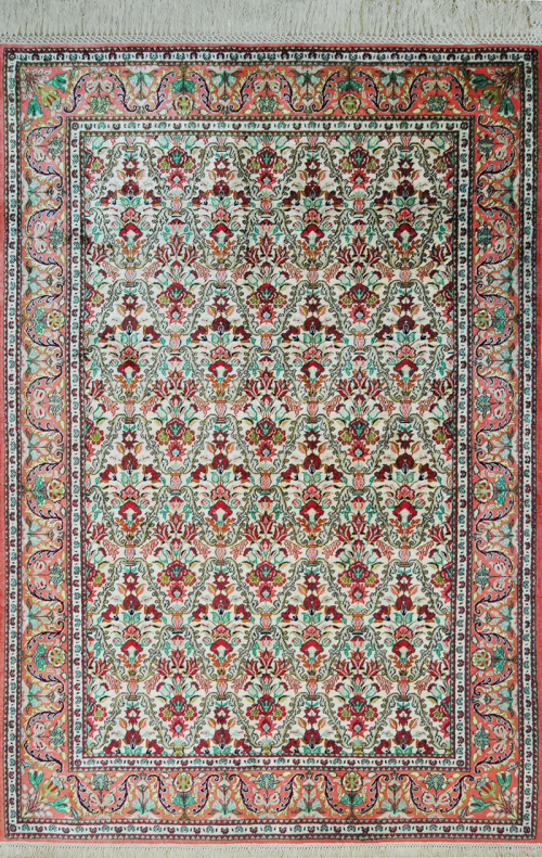 Шёлковый персидский ковёр персикового цвета "Иазд Афшан"