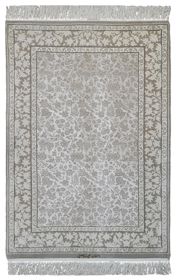 Бежевый ковёр из шёлка и шерсти ручной работы "Исфахан Афшан Ализартошти"