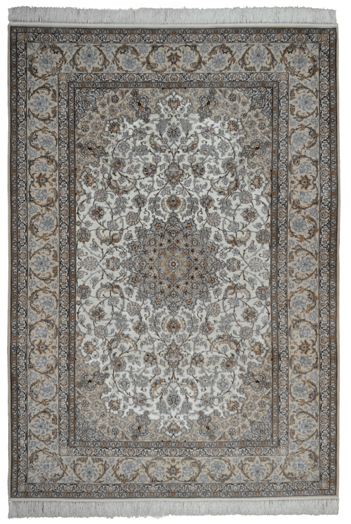 Персидский ковёр ручной работы из шёлка и шерсти молочного цвета