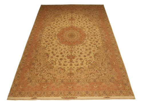 Большой персидский ковёр персикового цвета из шерсти и шёлка