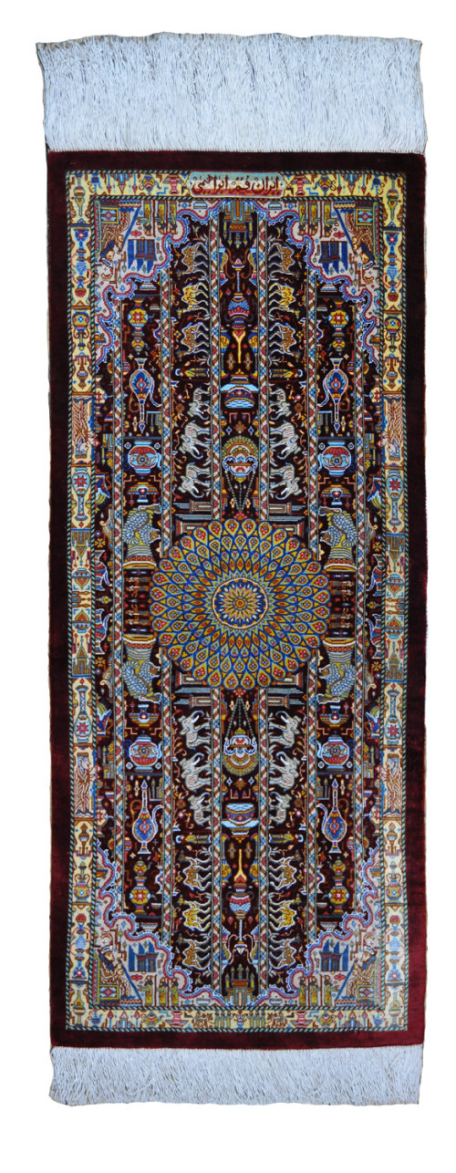 Шёлковый персидский ковёр ручной работы бордового цвета