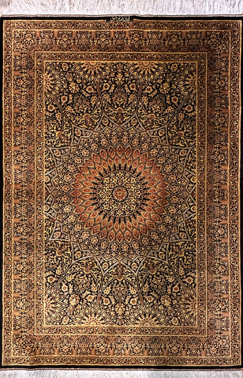 Шёлковый персидский ковёр чёрного цвета "Кум Гондбад Тофик"