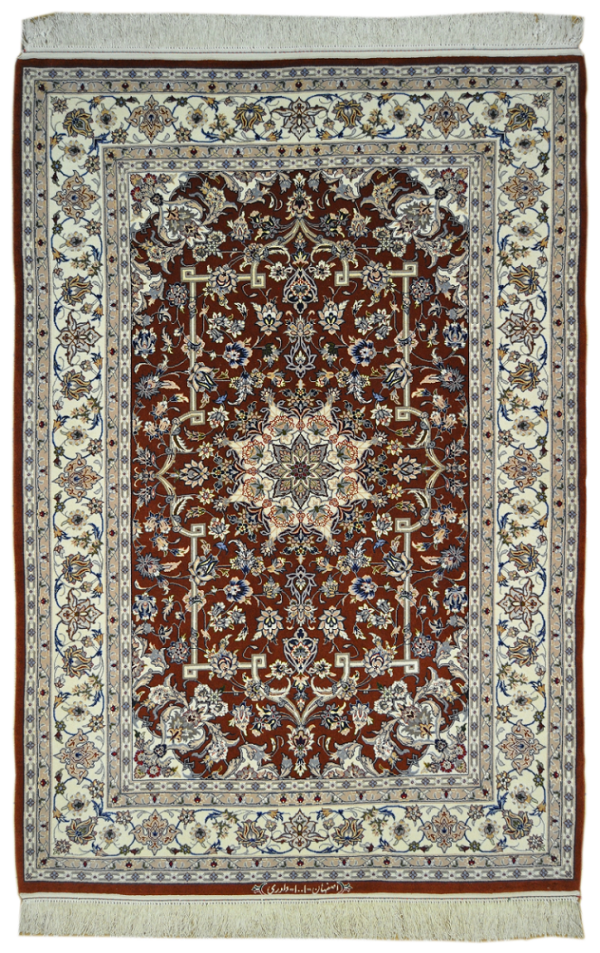 Персидский ковёр из шерсти и шёлка коричневого цвета