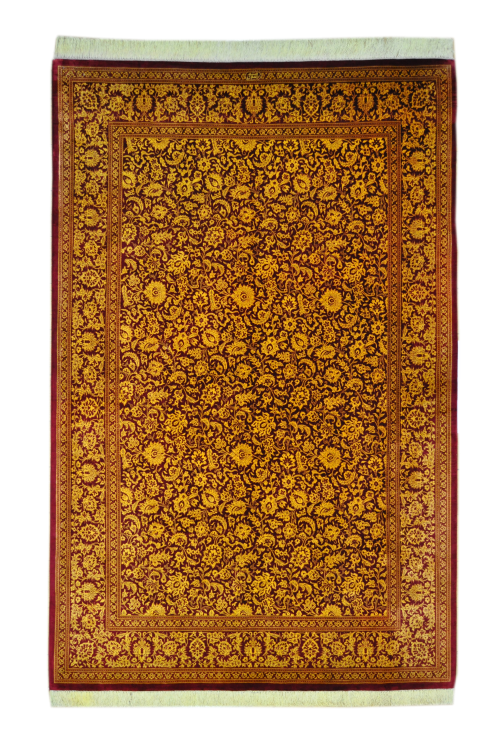 Шёлковый персидский ковёр бордового цвета с золотым узором