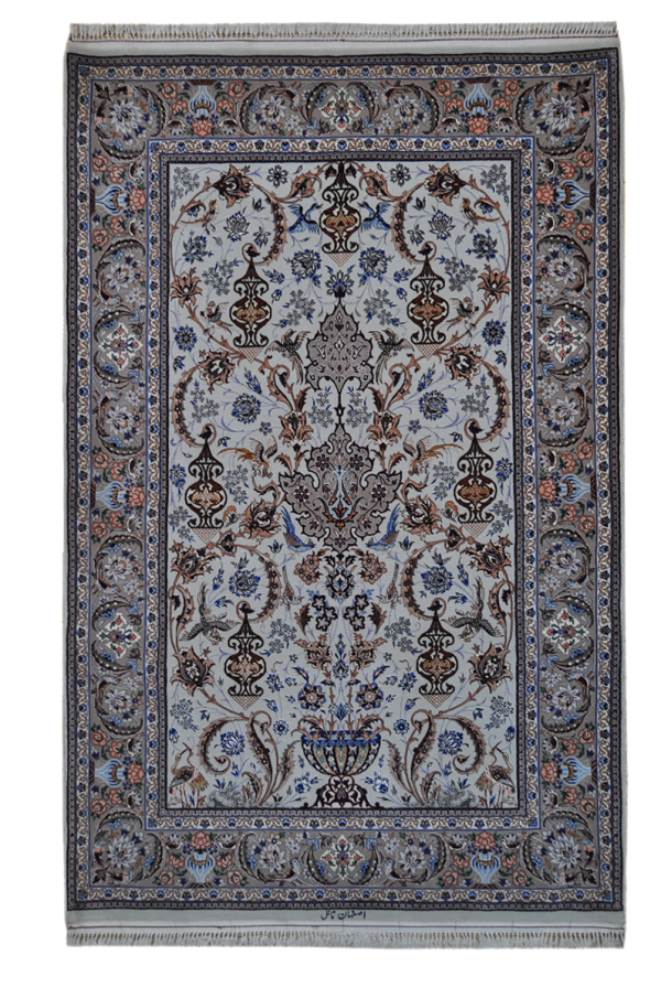 Персидский ковёр ручной работы серого цвета из шерсти и шёлка