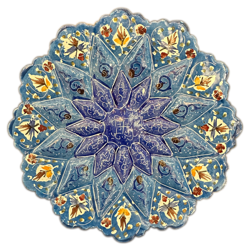 Тарелка медная голубого цвета ручной работы