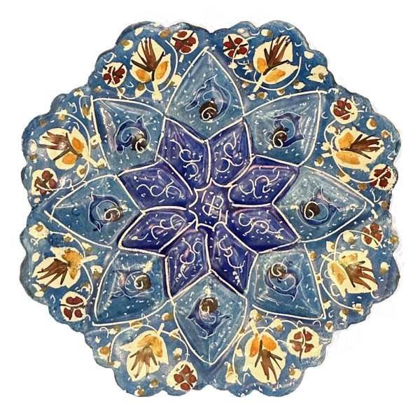 Тарелка медная декоративная голубого цвета