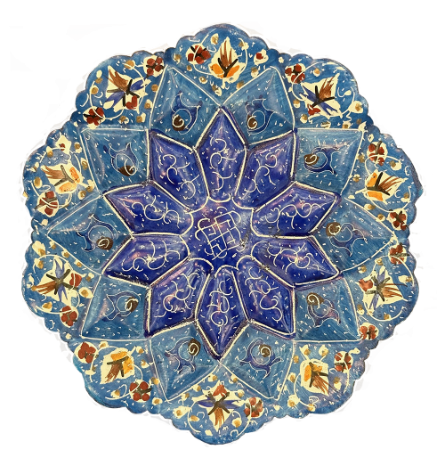 Тарелка декоративная медная голубого цвета