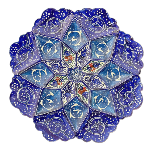Тарелка медная декоративная синего цвета