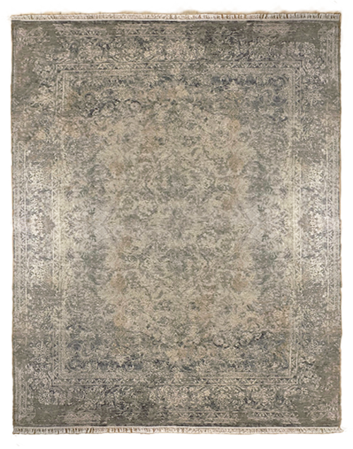 Индийский ковёр из шерсти и шёлка серебристого цвета