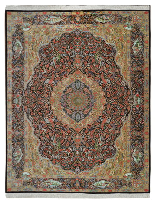 Персидский ковёр из натурального шёлка коричневого цвета