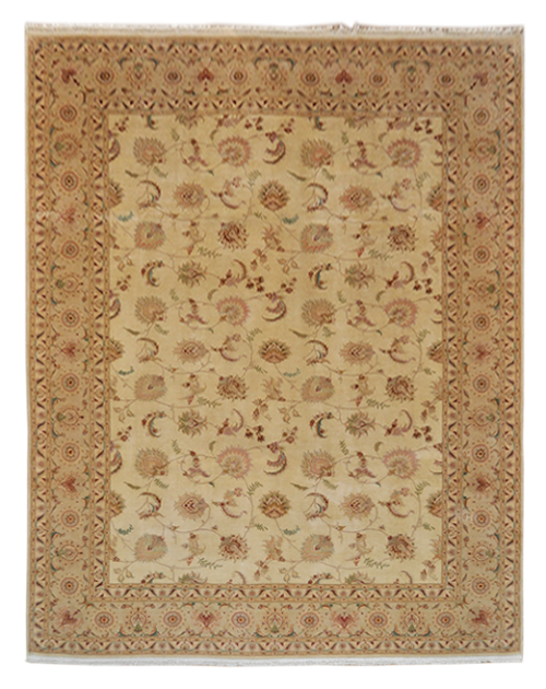 Персидский ковёр кремового цвета из шерсти и шёлка ручной работы