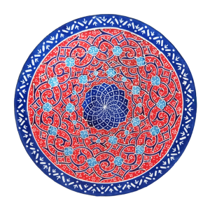 Блюдце розовое с синей каймой из меди и эмали «Розовый рассвет»