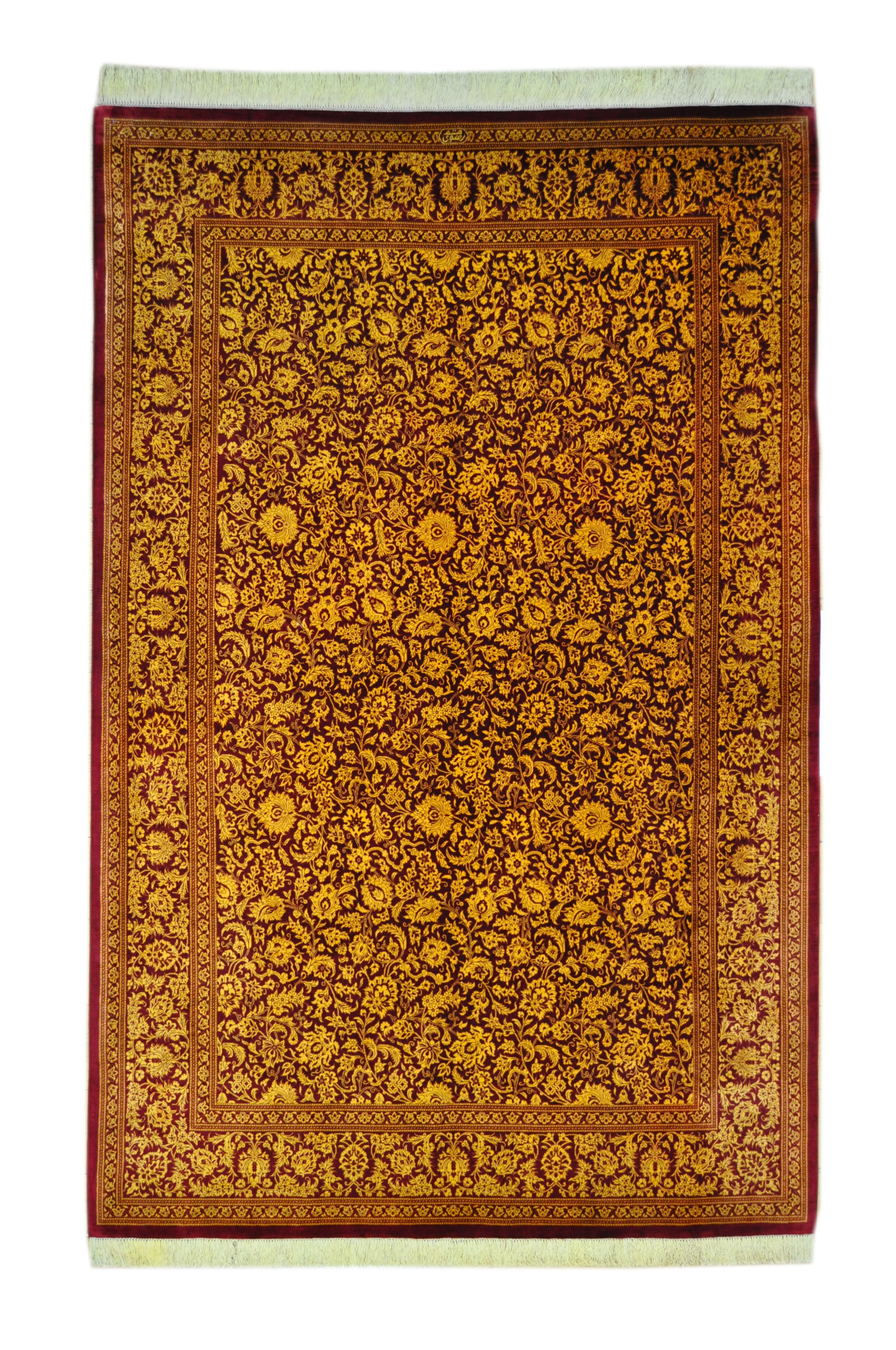 Шёлковый персидский ковёр бордового цвета с золотым узором