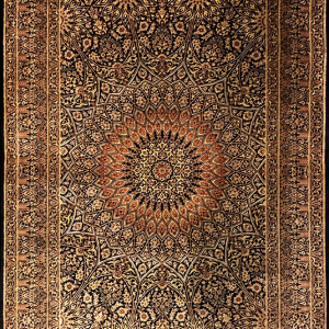 Шёлковый персидский ковёр чёрного цвета "Кум Гондбад Тофик"