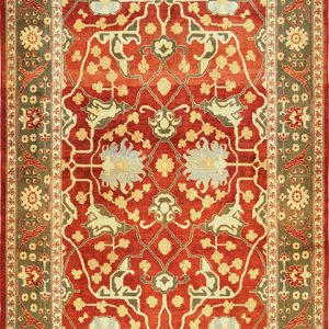 Красный персидский  шерстяной ковёр с узором оливкового цвета