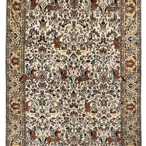 Персидский шерстяной ковёр бежевого цвета "Сцена охоты"