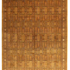 Кашмирский шёлковый ковёр ручной работы золотого цвета