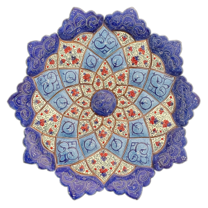 Тарелка медная расписанная эмалью «Лотос Востока» ручной работы